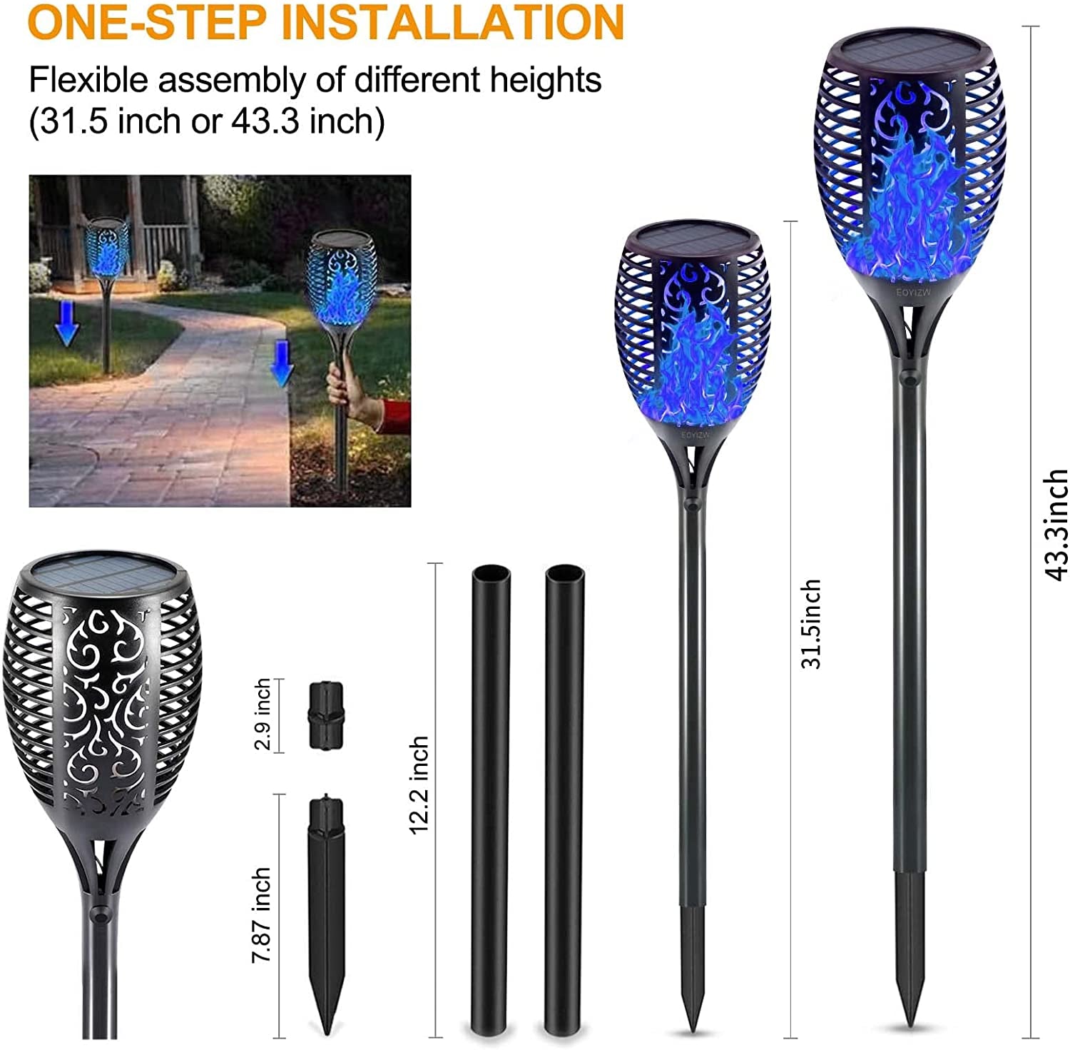 Solar Lights Outdoor 4 Pack, Premium 99 Leds Solar Torch Light with Flickering Flame Outdoor Decor- IP65 Waterproof Solar Garden Lights for Halloween Decorations Yard Garden Porch
