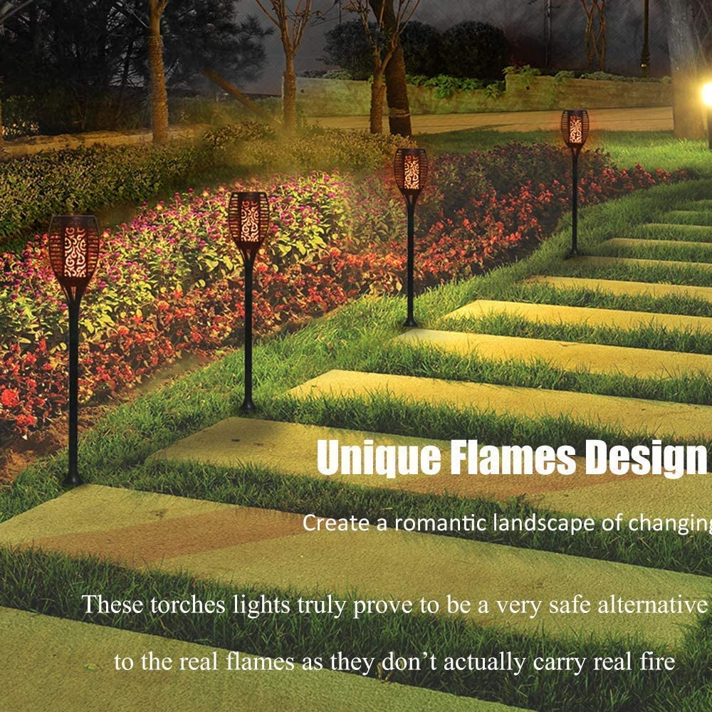 Solar Lights Outdoor 4 Pack, Premium 99 Leds Solar Torch Light with Flickering Flame Outdoor Decor- IP65 Waterproof Solar Garden Lights for Halloween Decorations Yard Garden Porch
