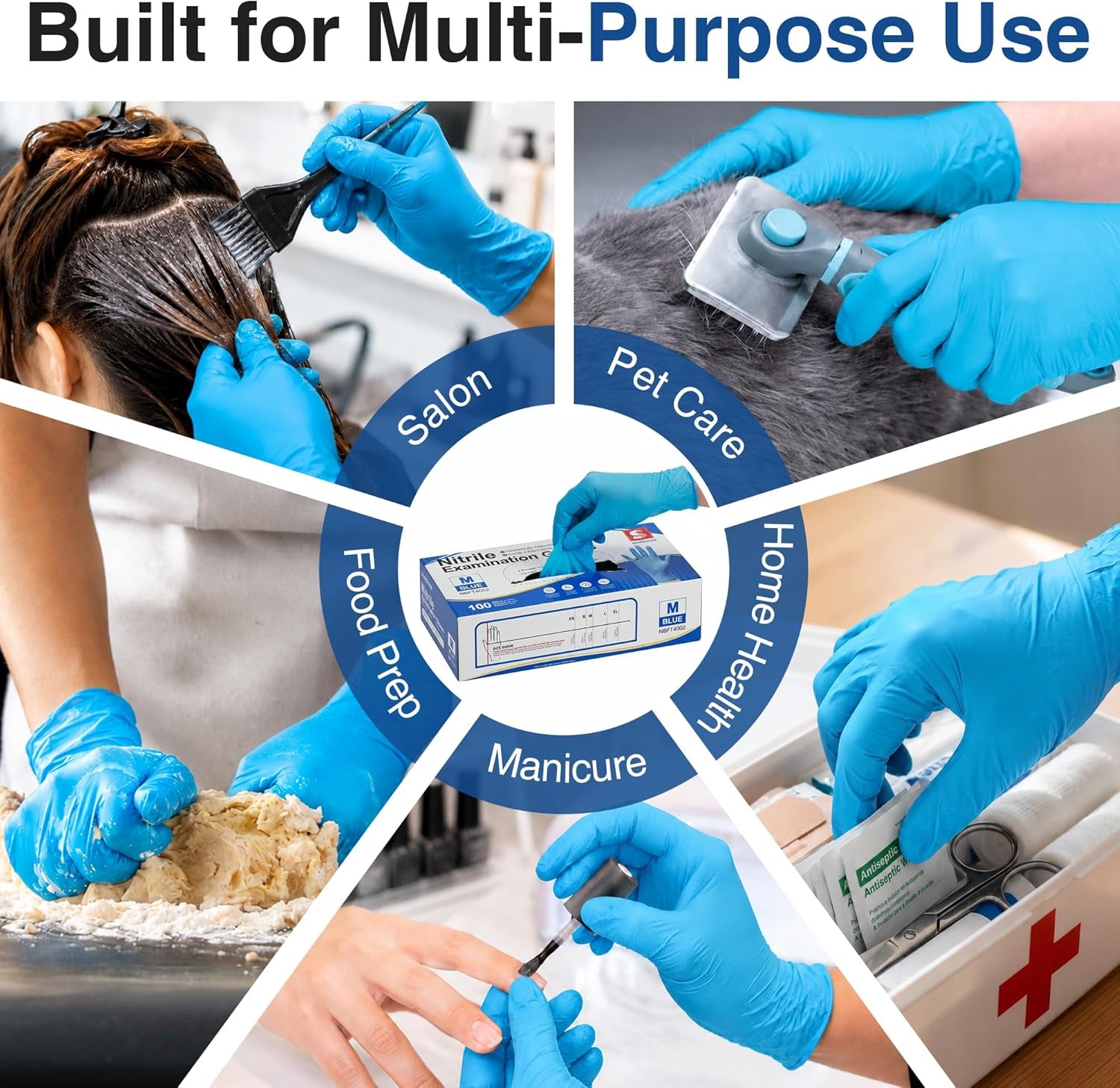 Nitrile Exam Gloves, Blue, 4 Mil, Powder-Free, Latex-Free, for Medical Exam, Cleaning and Food Prep, Non-Sterile