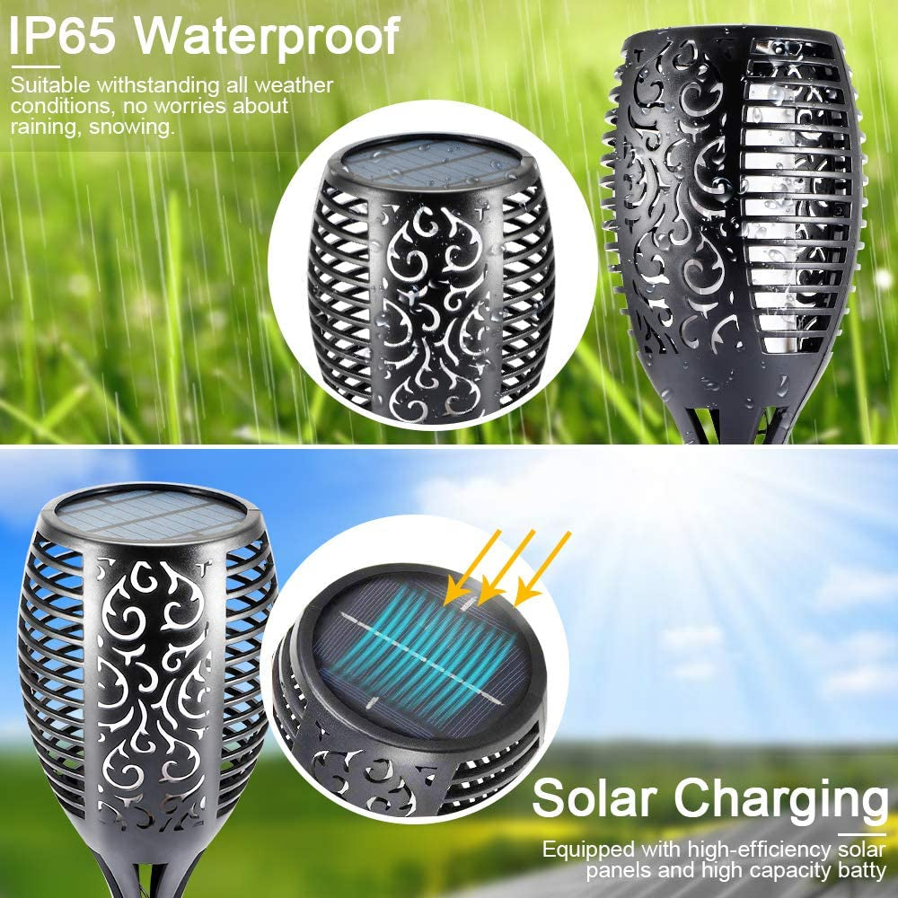 Solar Lights Outdoor 4 Pack, Premium 99 Leds Solar Torch Light with Flickering Flame Outdoor Decor- IP65 Waterproof Solar Garden Lights for Halloween Decorations Yard Garden Porch
